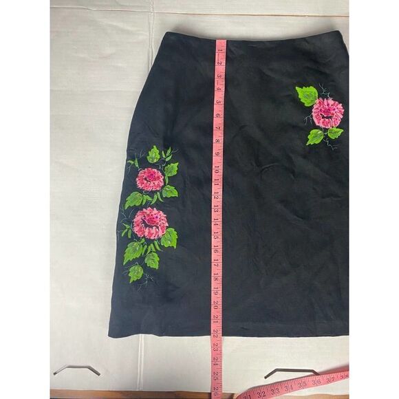 Cottagecore Larry Levine Linen Blend Floral Beaded Skirt Size 4 - Picture 3 of 7
